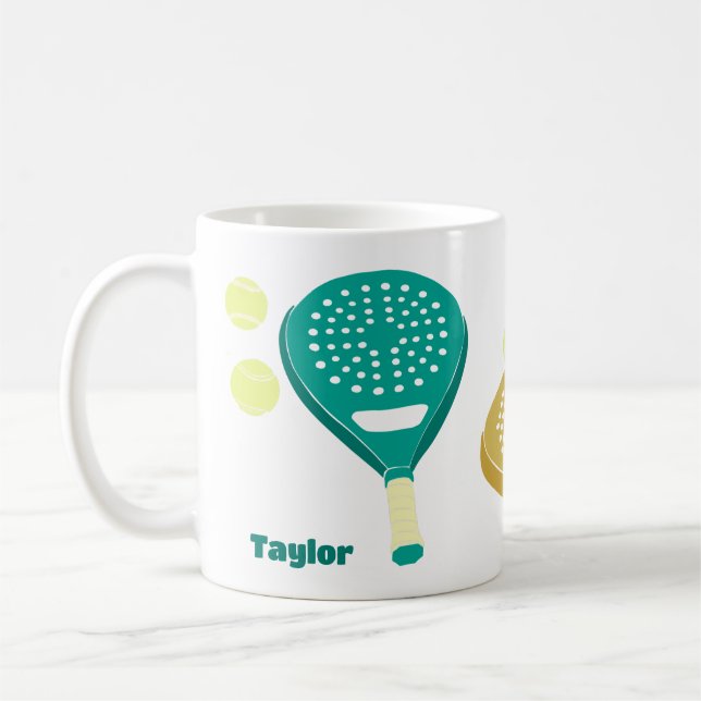 Padel Tennis Rackets and Balls Personalized Coffee Mug (Left)