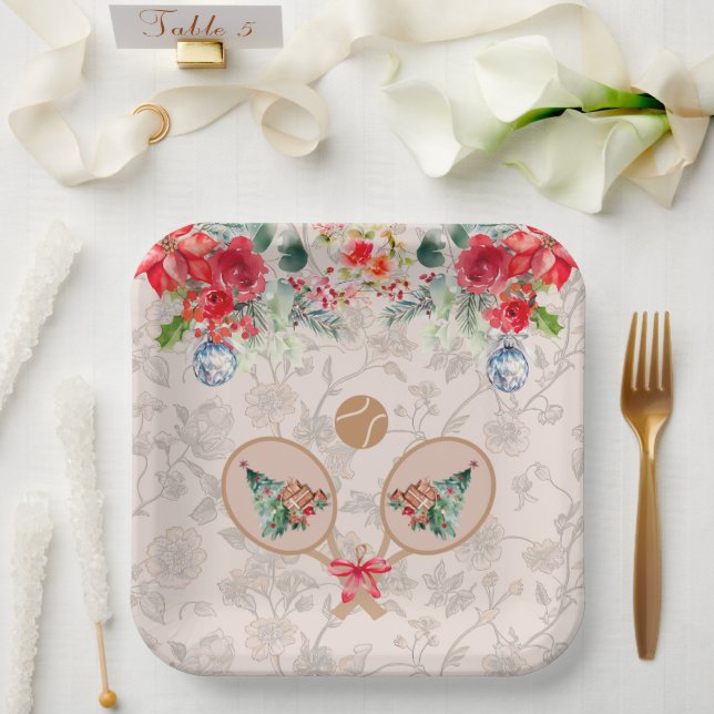 Padel Themed Paper Plates – Festive Racquet Motif (Wedding)