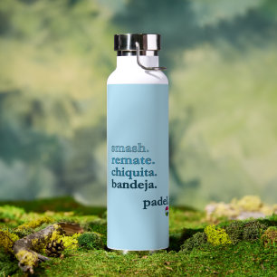 Padel Water Bottle-Personalize Word Vibe Sky Blue Water Bottle