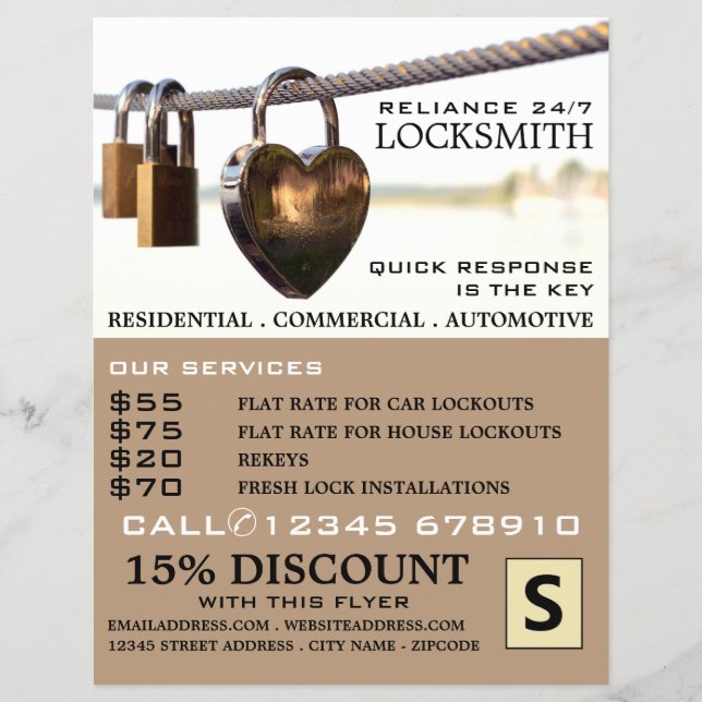 Padlocks Hanging on Rope, Locksmith Advertising Flyer (Front)