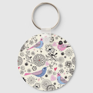 padrão de flores e passaros keychain