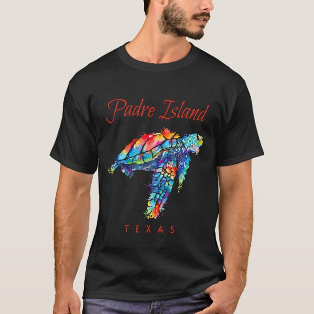 Padre Island Texas Watercolor Sea Turtle T-Shirt (Front)