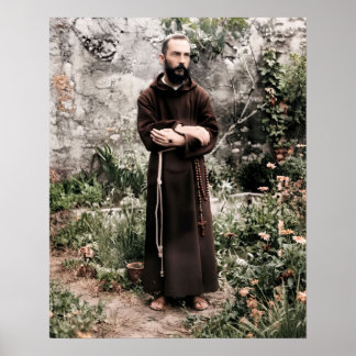 Padre Pio in Garden Catholic Saint Art Poster