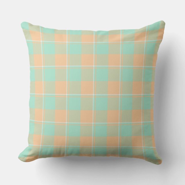 Padua Green and Corvette Peach Plaid Throw Pillow (Front)