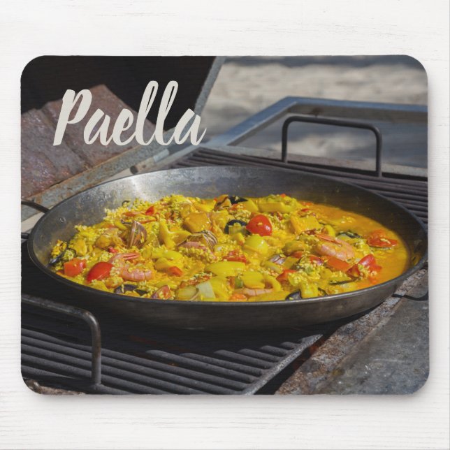 Paella is cooked on a grill gift for chef mouse pad (Front)