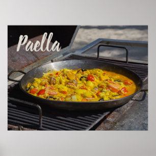 Paella is cooked on a grill gift for chef poster