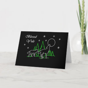 Pagan Blessed Yule with Wolves and Moon Holiday Card
