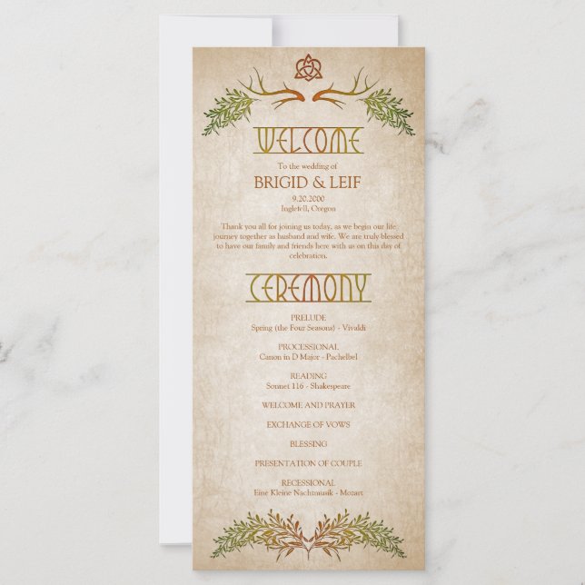 Pagan Celtic Antlers Programme de mariage (Devant)
