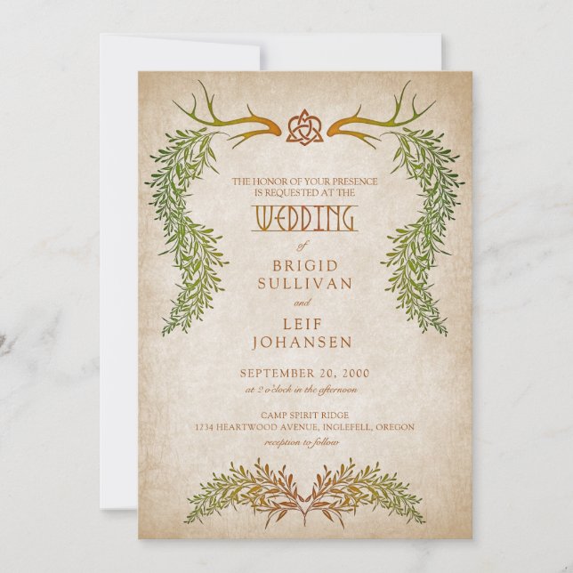 Pagan Celtic Autumn Foliage Wedding Invitation (Front)