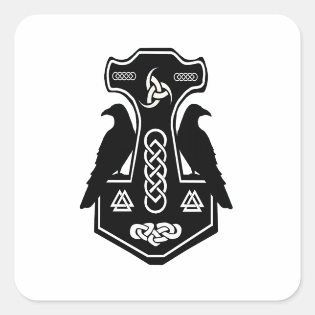 Pagan Celtic Norse Thor's Hammer Square Sticker (Front)
