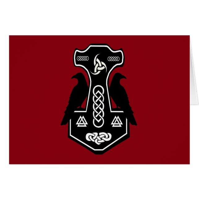 Pagan Celtic Thor's Hammer with Ravens (Front Horizontal)