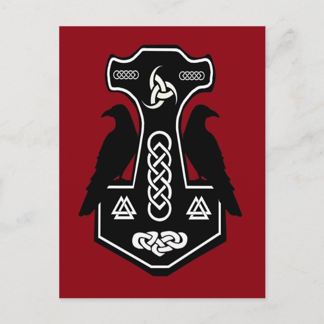 Pagan Celtic Thor's Hammer with Ravens Postcard (Front)