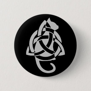 Pagan Celtic Triquetra Cat Silhouette 2 Inch Round Button