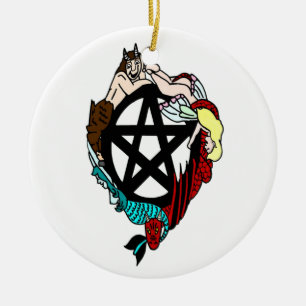 Pagan Elemental Faerie Pentacle Ceramic Ornament