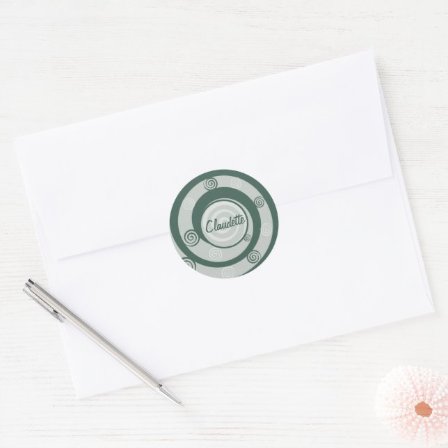 Pagan Goddess Spirals Green Personalized Classic Round Sticker (Envelope)