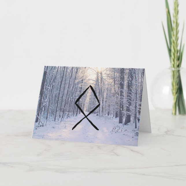 Pagan, Heathen Yule Holiday Card, Othala Rune Thank You Card (Front)