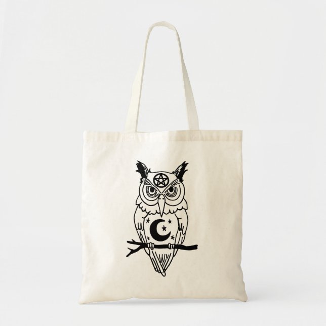 Pagan Owl with Pentacle and Moon Tote Bag (Front)