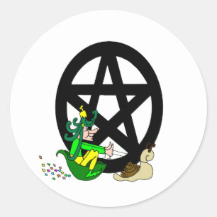 Pagan Pentacle with Faerie and Snail Classic Round Sticker
