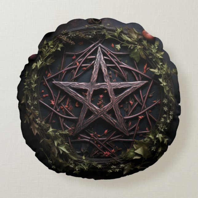 Pagan Pentagram Round Pillow (Front)