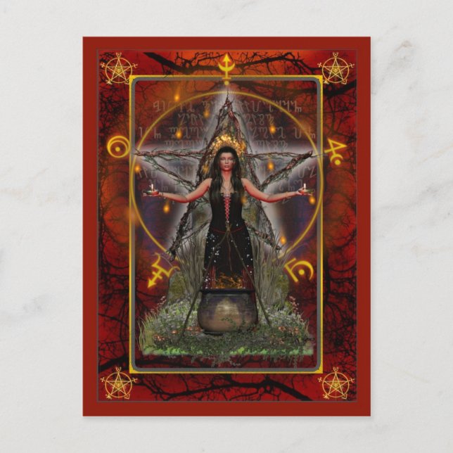 Pagan Postcard - Spellweaver Witch 'Red - Fire' (Front)