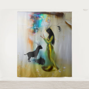 Pagan Priestess Raven Occult Dark Witchy AI Art Tapestry