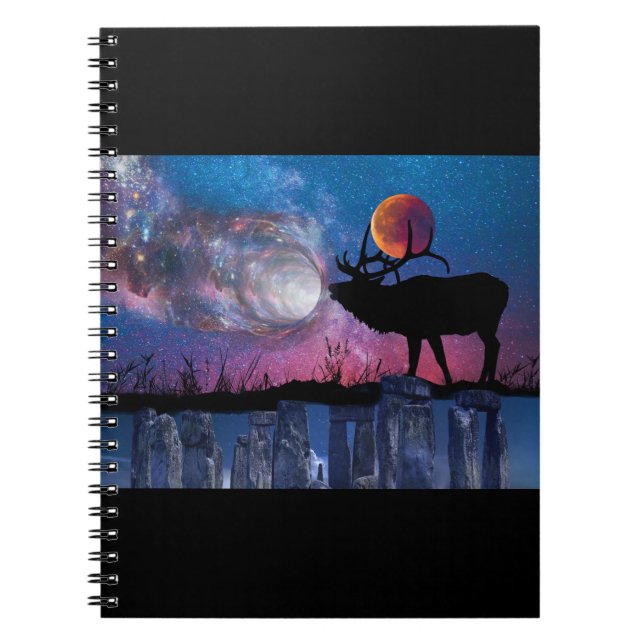 Pagan Stag Moon Galaxy Stonehenge Notebook Journal (Front)