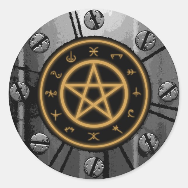 Pagan symbols classic round sticker (Front)