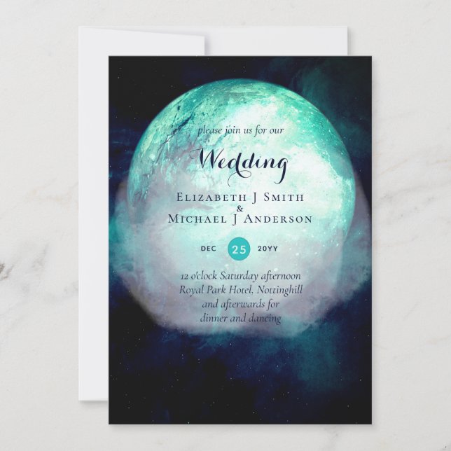 Pagan Teal Moon Gothic Wedding Invite (Front)