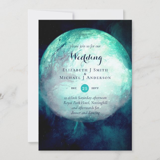 Pagan Turquoise Lune Gothique Mariage Invitation (Devant)