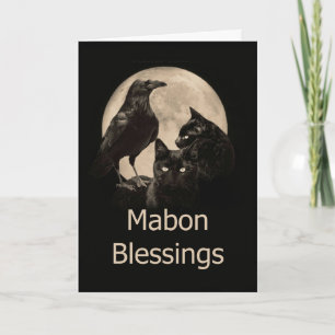 Pagan Wicca Mabon Blessings With Raven and Cats  Card