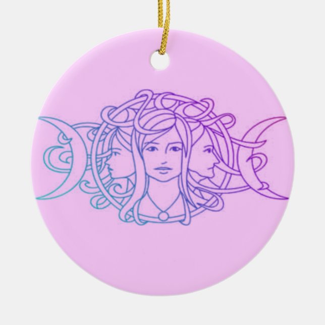 Pagan Wiccan Triple Moon Goddess Ceramic Ornament (Front)