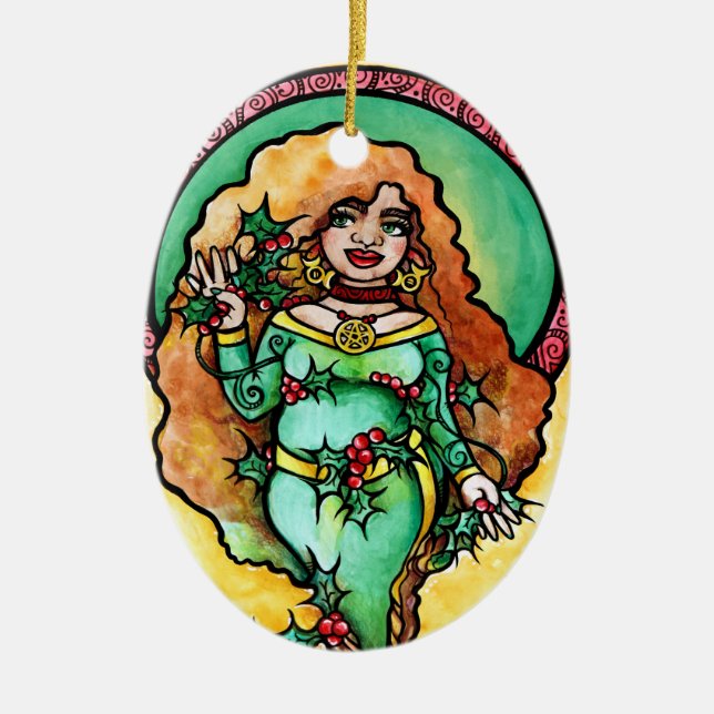 Pagan Yule Goddess Ceramic Ornament (Front)