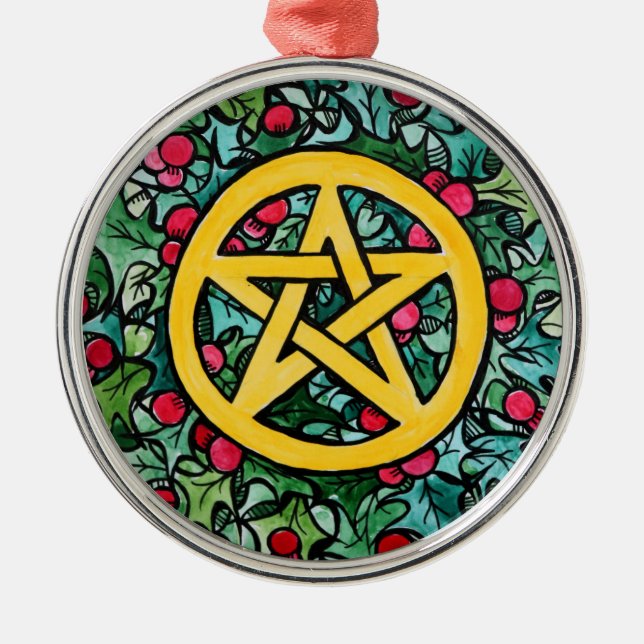 Pagan Yule Pentagram Metal Ornament (Front)
