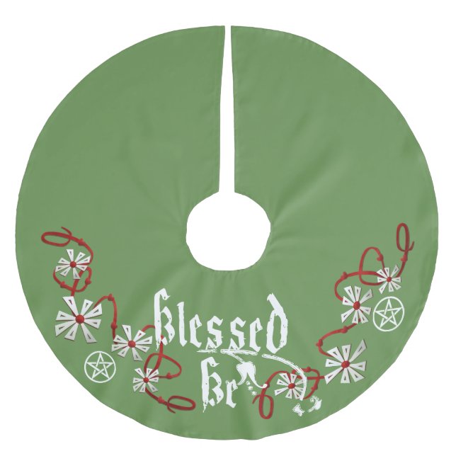 Pagan Yule Tree Skirt, Pentacle Tree Skirt, Witch Brushed Polyester Tree Skirt (Front)