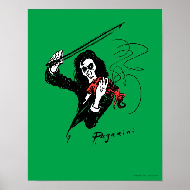 Paganini jouant d'une affiche violon rouge 11x14 (Devant)