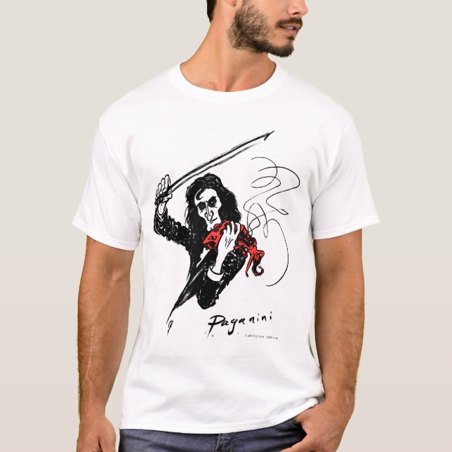Paganini jouant le T-shirt rouge de violon (Devant)