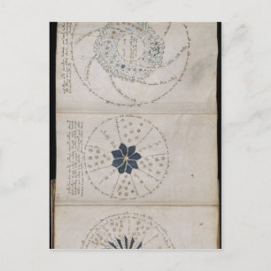 Page 68r of the Voynich manuscript. This three-pag Postcard