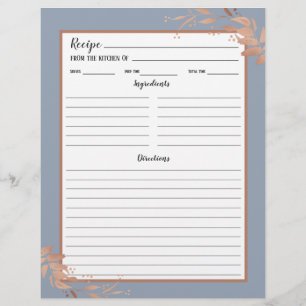 Page Classeur de recette Rose bleu Dusty Gold Foli