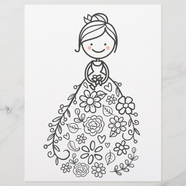 Page Coloriage de la mariée Mariage illustrée (Devant)