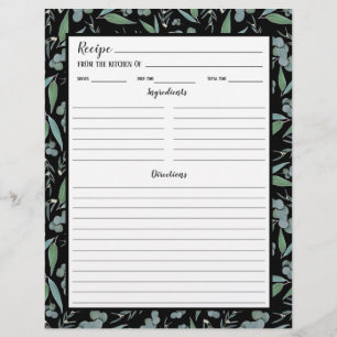 Page de Classeur de recette Motif noir chic Eucaly