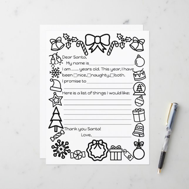 Page de coloration des lettres père Noël (Devant/Arrière en situation)