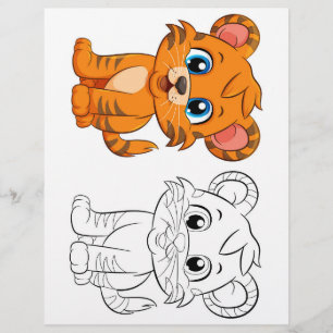 Page de coloration du tigre de dessin mignon