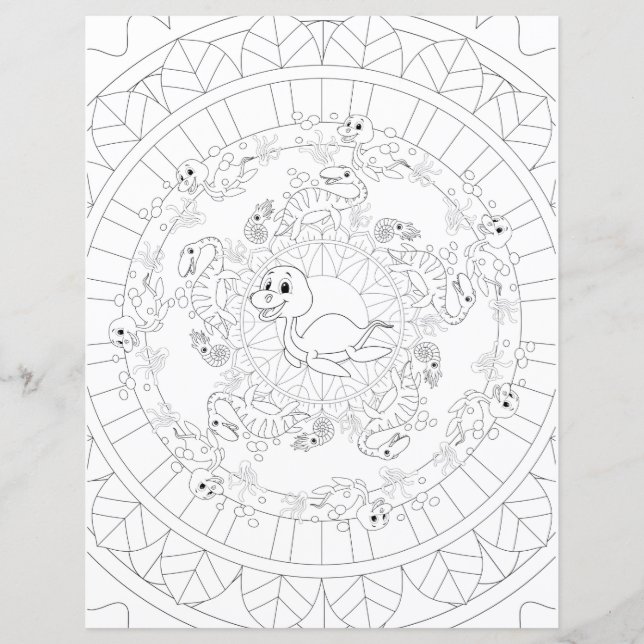 Page de coloration Plesiosaurus Dinosaur Mandala K (Devant)