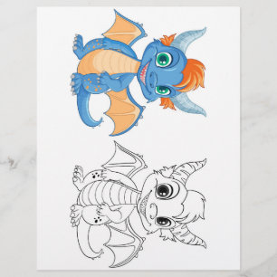 Page de coloriage de dragon de dessin animé mignon