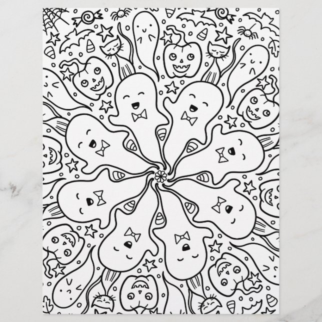 Page de coloriage des amis d'Halloween (Devant)