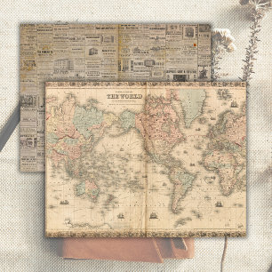 Page de journal de junk vintage avec carte du mond