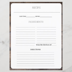 Page de la feuille de recette rustique moderne