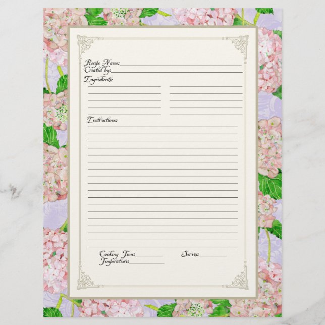 Page de livre de cuisine Pink Hydrangea dentelle F (Devant)