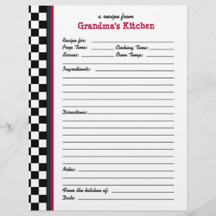 Page de recette Grandmas Kitchen À damiers Red Acc