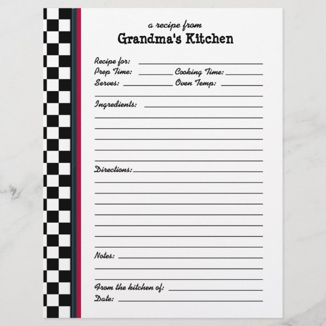 Page de recette Grandmas Kitchen À damiers Red Acc (Devant)